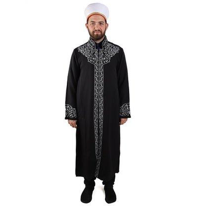Modefa Thobe Men's Embroidered Turkish Cubbe Islamic Thobe - Black