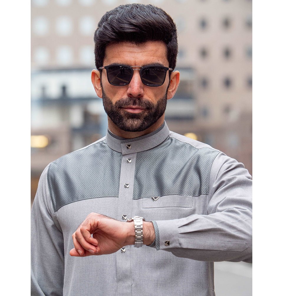 Men's Full Length Islamic Thobe 101 - Steel Diamond Grey