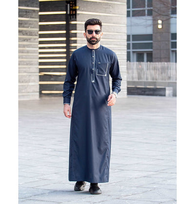 Modefa Thobe Men's Full Length Islamic Thobe 105 - Navy Oriental Motif