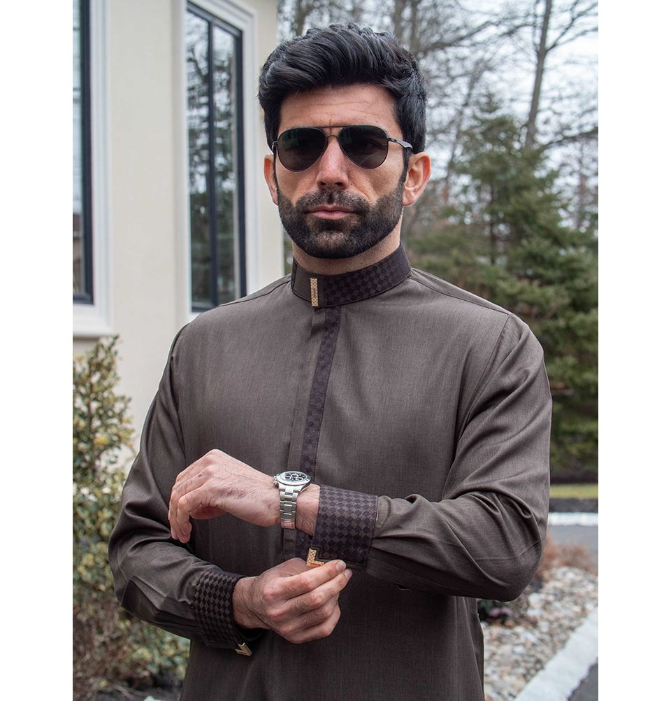 Men's Full Length Islamic Thobe 107 - Smooth Chocolate Brown