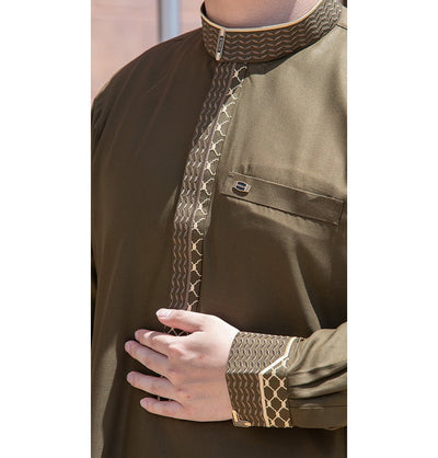 Modefa Thobe Men's Full Length Islamic Thobe 116 Olive Branch