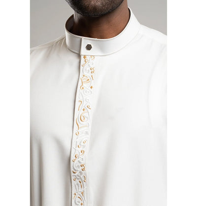 Modefa Thobe Men's Full Length Islamic Thobe 213 - Arabian Script Cream