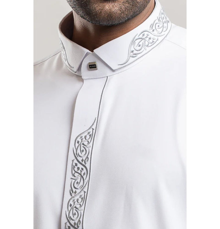 Men's Full Length Islamic Thobe 214 - Diwani White