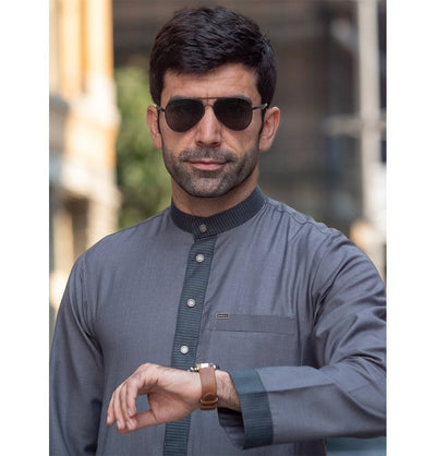 Modefa Thobe Men's Full Length Islamic Thobe 500 Checkered Grey