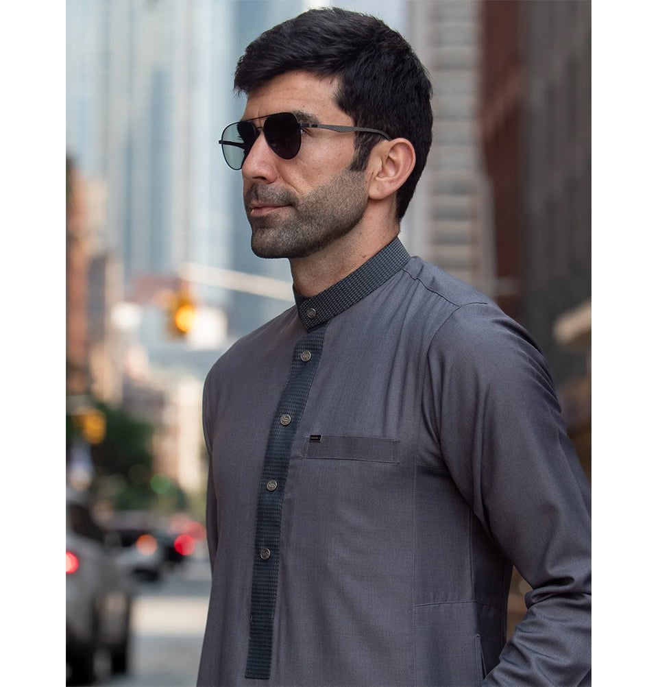 Thobe Rafah Men's Full Length Islamic Thobe 500 Checkered Grey