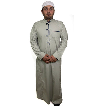 Modefa Thobe Men's Full Length Islamic Thobe Button Up Light Green & Navy