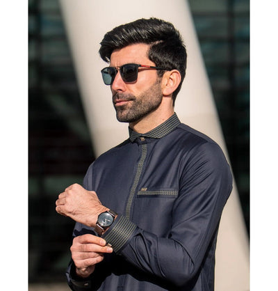 Modefa Thobe Men's Full Length Islamic Thobe Classy Casual 504 Navy