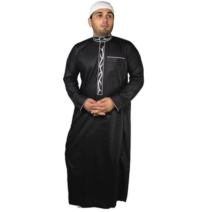 Modefa Thobe Men's Full Length Islamic Thobe Shiny Black
