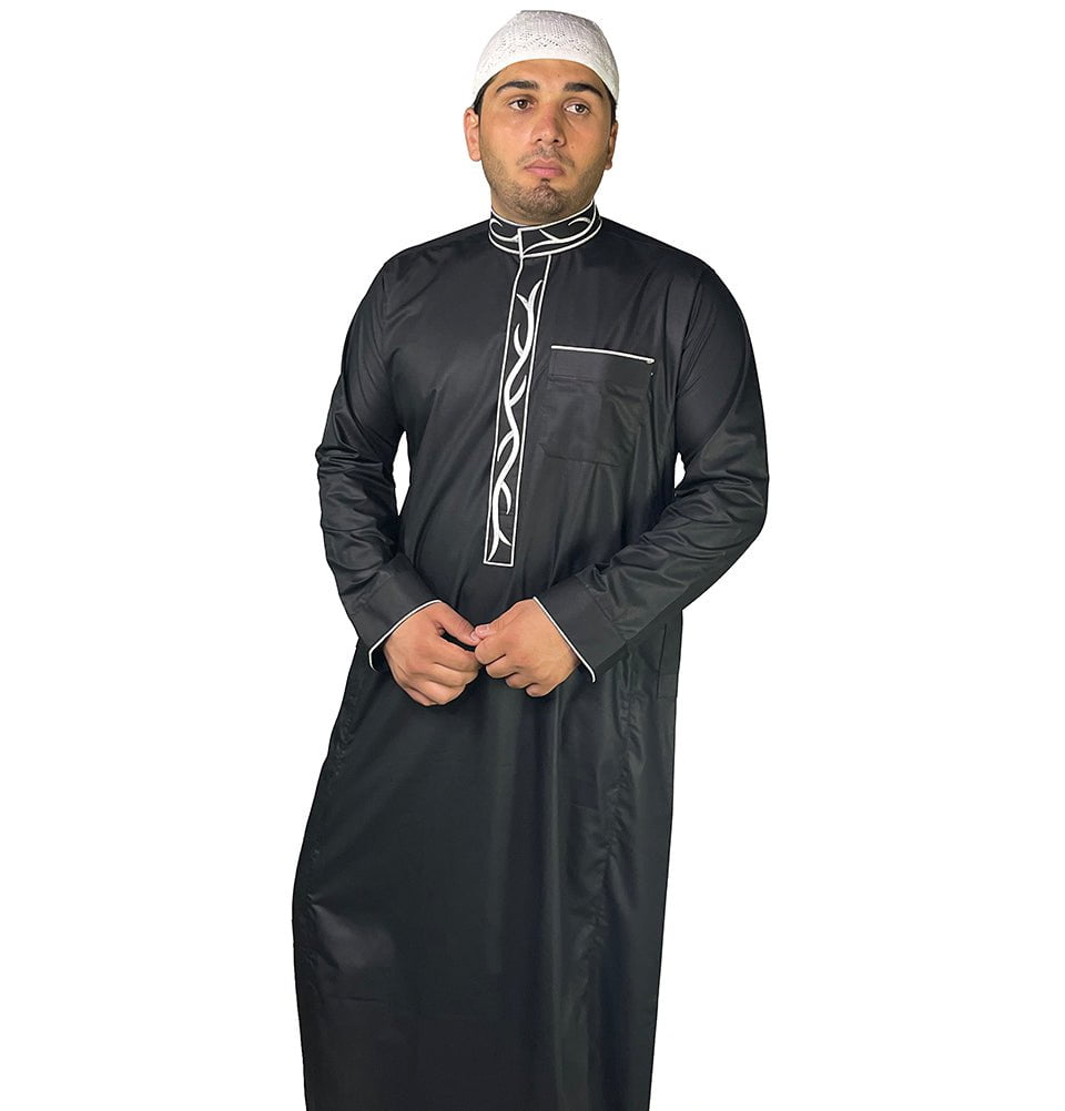 Modefa Thobe Men's Full Length Islamic Thobe Shiny Black