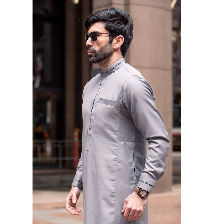 Men's Full Length Islamic Thobe Sleek 511 Gray