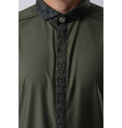 Modefa Thobe S Men's Casual Full Length Islamic Thobe LW23012 Abstract Evergreen