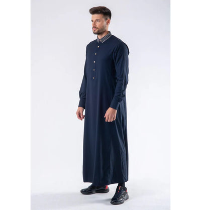 Modefa Thobe XL Men's Casual Full Length Islamic Thobe AAR2402 Knitted Collar Navy Blue