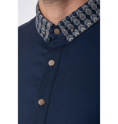 Modefa Thobe XL Men's Casual Full Length Islamic Thobe AAR2402 Knitted Collar Navy Blue