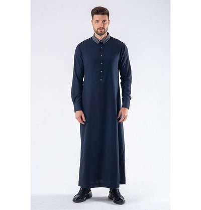 Modefa Thobe XL Men's Casual Full Length Islamic Thobe AAR2402 Knitted Collar Navy Blue