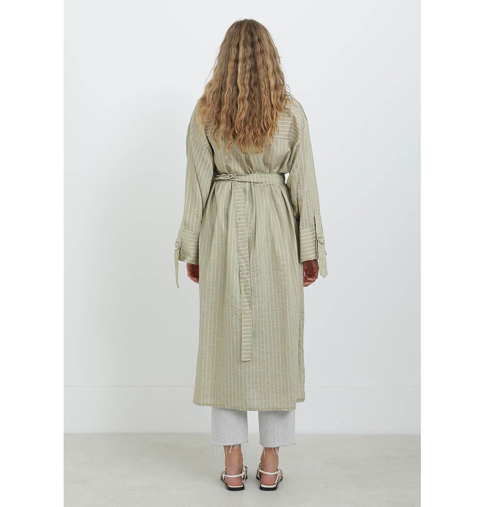 Modefa Tunic Almond Green Modest Muslim Women's Pinstripe Wide Cuff Tunic - 10701 Almond Green