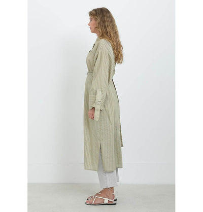 Modefa Tunic Almond Green Modest Muslim Women's Pinstripe Wide Cuff Tunic - 10701 Almond Green