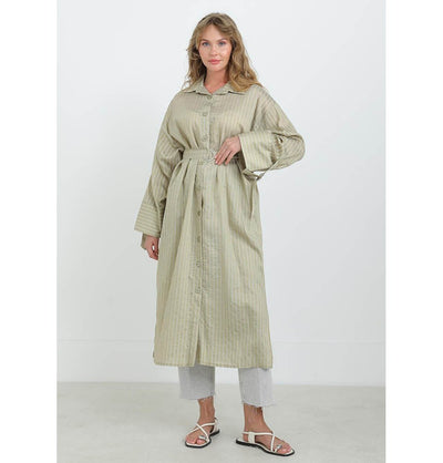 Modefa Tunic Almond Green Modest Muslim Women's Pinstripe Wide Cuff Tunic - 10701 Almond Green