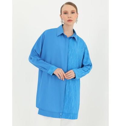 Modefa Tunic Modern Muslim Women's Collared Blouse - 10439 Blue
