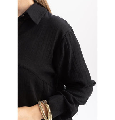 Modefa Tunic Modern Muslim Women's Cotton High Low Buttoned Tunic - M51335 Black