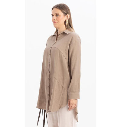Modefa Tunic Modern Muslim Women's Cotton High Low Buttoned Tunic - M51335 Mink