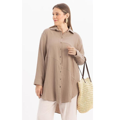 Modefa Tunic Modern Muslim Women's Cotton High Low Buttoned Tunic - M51335 Mink