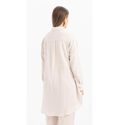 Modefa Tunic Modern Muslim Women's Cotton High Low Buttoned Tunic - M51335 Stone Beige
