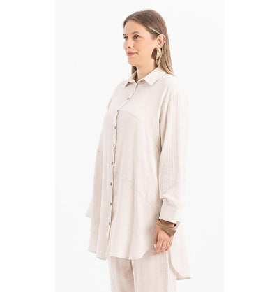 Modefa Tunic Modern Muslim Women's Cotton High Low Buttoned Tunic - M51335 Stone Beige