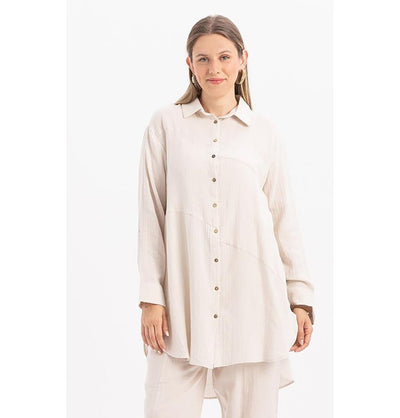 Modefa Tunic Modern Muslim Women's Cotton High Low Buttoned Tunic - M51335 Stone Beige