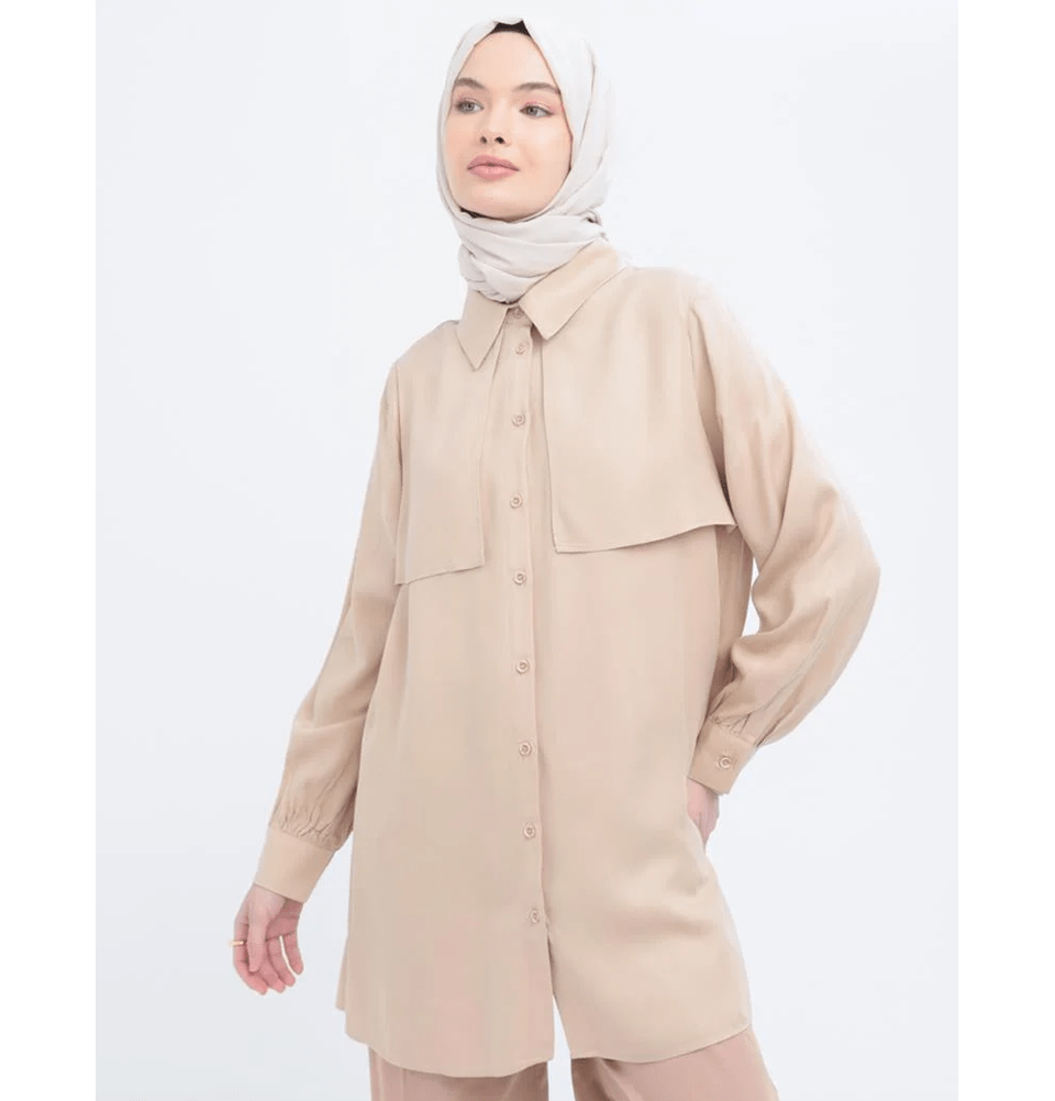 Modefa Tunic Modern Muslim Women's Front Wind Flap Tunic - M51322 Beige