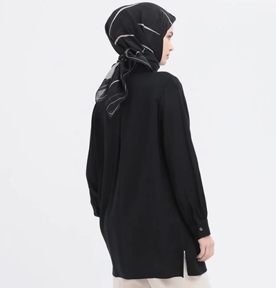 Modefa Tunic Modern Muslim Women's Front Wind Flap Tunic - M51322 Black