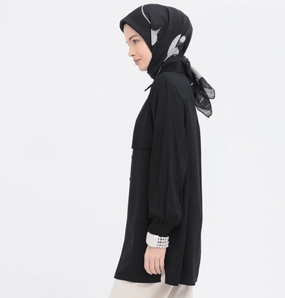 Modefa Tunic Modern Muslim Women's Front Wind Flap Tunic - M51322 Black