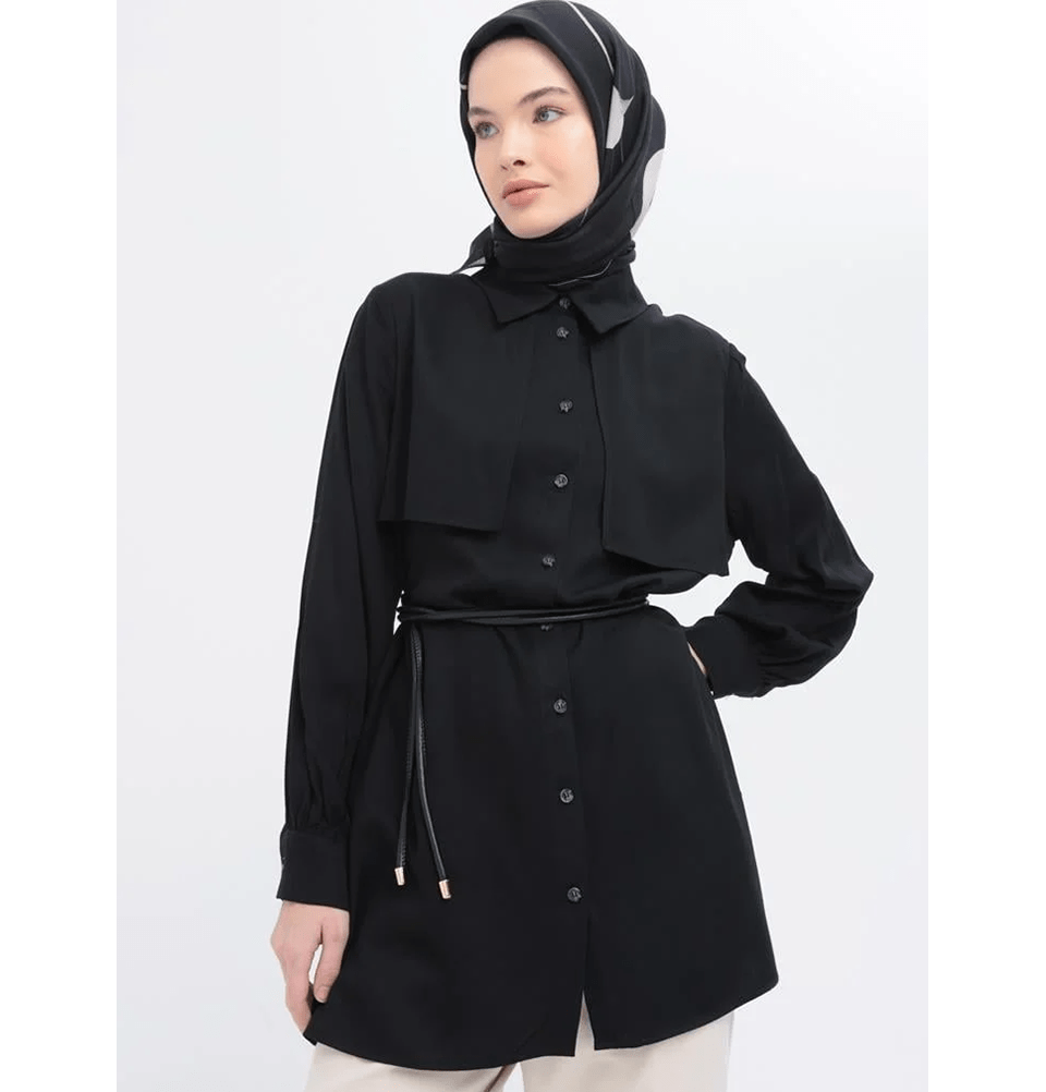 Modefa Tunic Modern Muslim Women's Front Wind Flap Tunic - M51322 Black