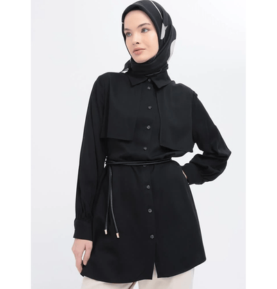 Modefa Tunic Modern Muslim Women's Front Wind Flap Tunic - M51322 Black