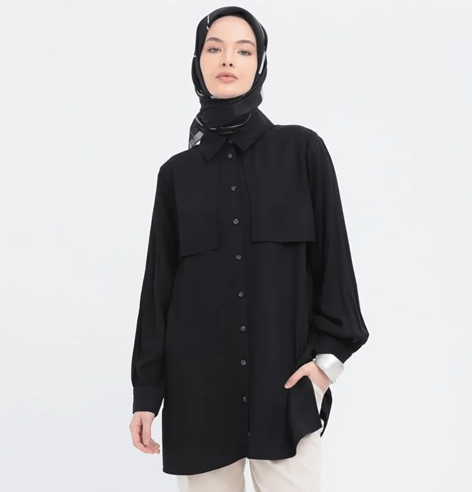 Modefa Tunic Modern Muslim Women's Front Wind Flap Tunic - M51322 Black