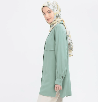 Modefa Tunic Modern Muslim Women's Front Wind Flap Tunic - M51322 Mint