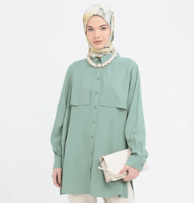 Modefa Tunic Modern Muslim Women's Front Wind Flap Tunic - M51322 Mint