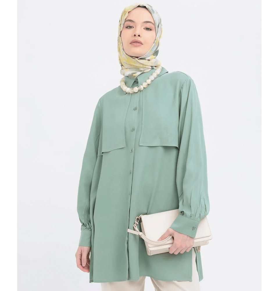 Modefa Tunic Modern Muslim Women's Front Wind Flap Tunic - M51322 Mint