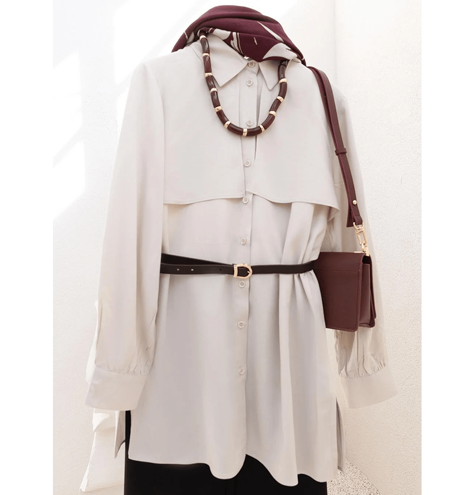 Modefa Tunic Modern Muslim Women's Front Wind Flap Tunic - M51322 Stone Beige