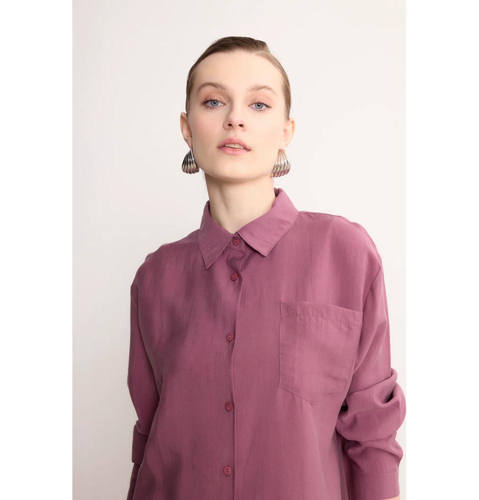 Modefa Tunic Modern Muslim Women's High-Low Buttoned Tunic- 4373 - Mauve