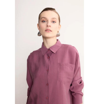 Modefa Tunic Modern Muslim Women's High-Low Buttoned Tunic- 4373 - Mauve