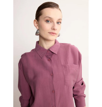 Modefa Tunic Modern Muslim Women's High-Low Buttoned Tunic- 4373 - Mauve