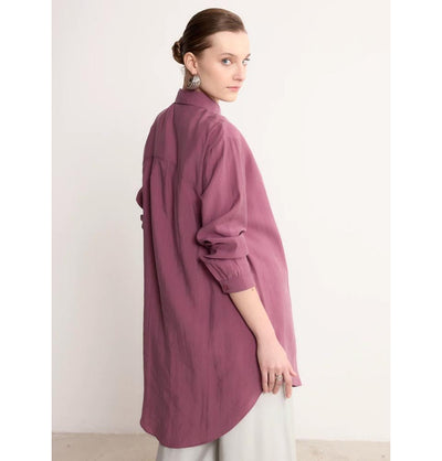 Modefa Tunic Modern Muslim Women's High-Low Buttoned Tunic- 4373 - Mauve