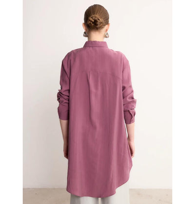 Modefa Tunic Modern Muslim Women's High-Low Buttoned Tunic- 4373 - Mauve