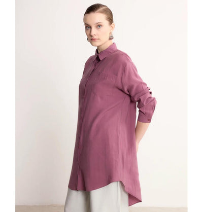 Modefa Tunic Modern Muslim Women's High-Low Buttoned Tunic- 4373 - Mauve