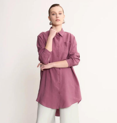 Modefa Tunic Modern Muslim Women's High-Low Buttoned Tunic- 4373 - Mauve