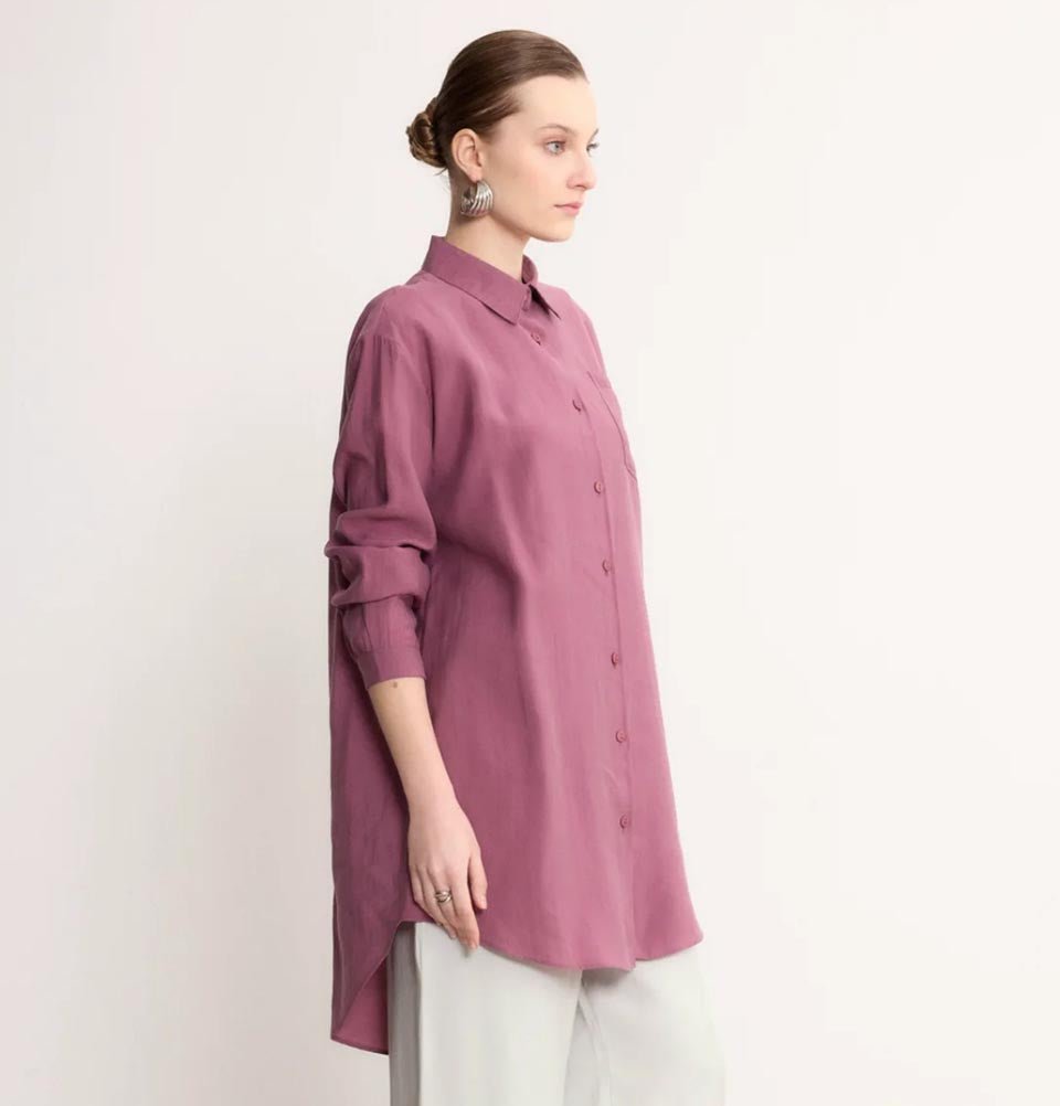 Modefa Tunic Modern Muslim Women's High-Low Buttoned Tunic- 4373 - Mauve
