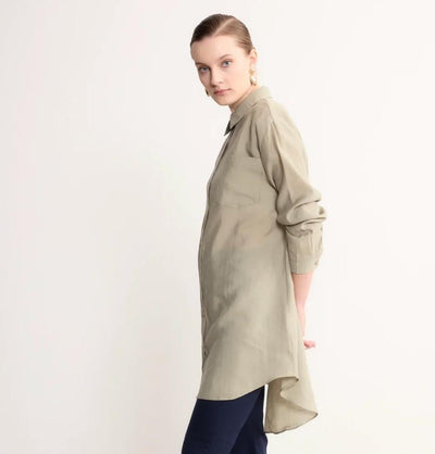 Modefa Tunic Modern Muslim Women's High-Low Buttoned Tunic- 4373 - Stone Beige
