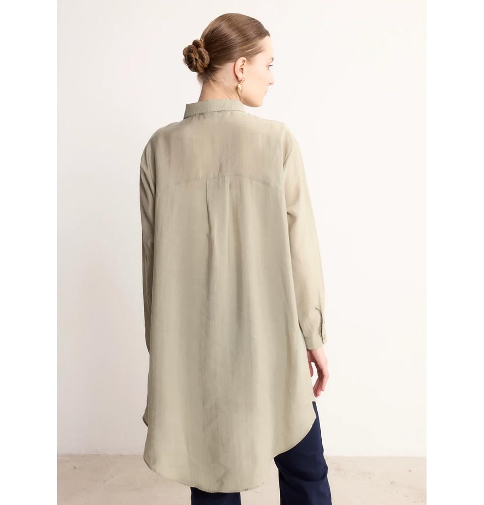Modefa Tunic Modern Muslim Women's High-Low Buttoned Tunic- 4373 - Stone Beige