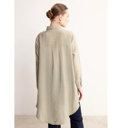 Modefa Tunic Modern Muslim Women's High-Low Buttoned Tunic- 4373 - Stone Beige