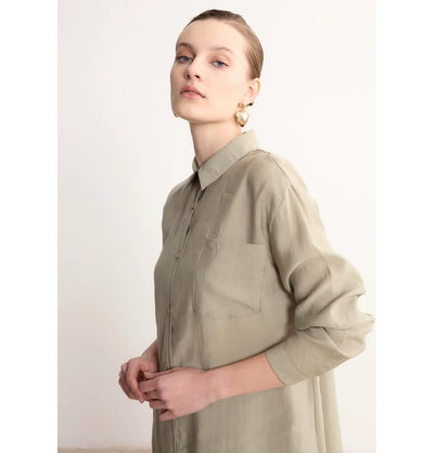 Modefa Tunic Modern Muslim Women's High-Low Buttoned Tunic- 4373 - Stone Beige